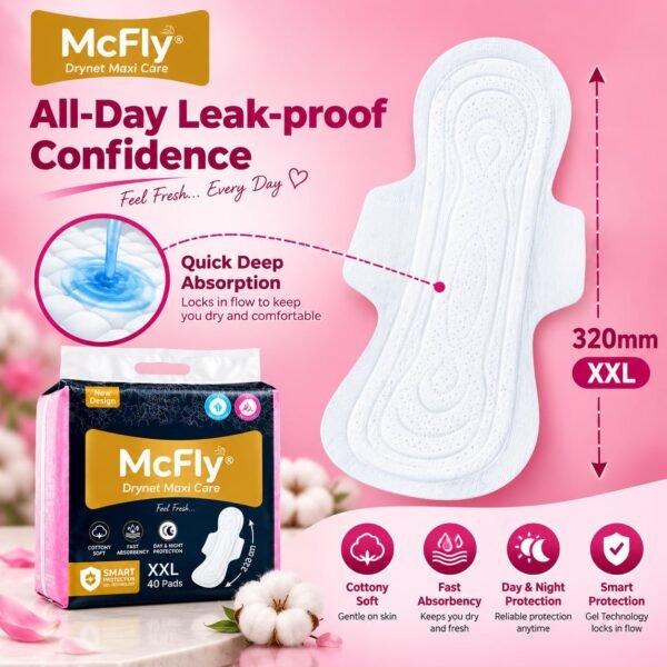 MCFLY Drynet Maxi Care, Sanitary Pads for Women, XXL